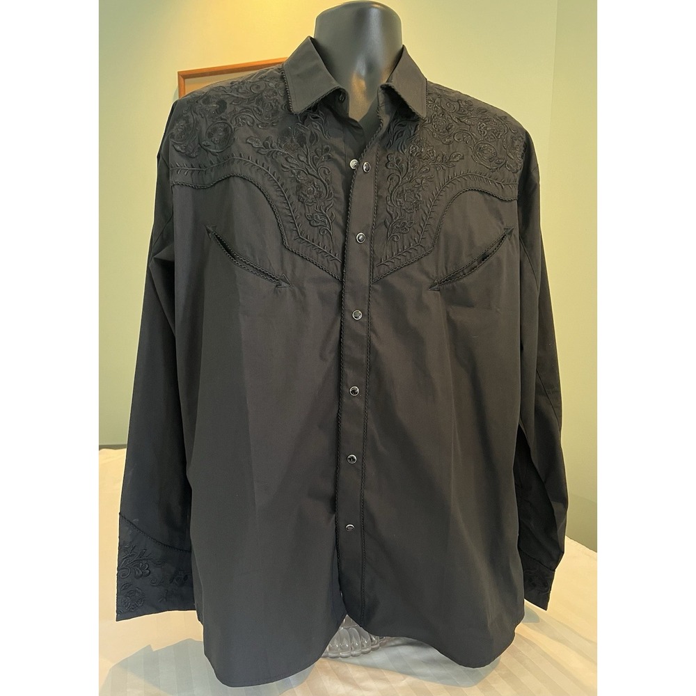 SALVAJE OESTE Western Shirt Men XL Rodeo Black Snap Long Sleeve Embroider Cowboy